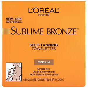 L'Oreal Sublime Bronze Self-Tanning, Towelettes, Medium, 6 ea