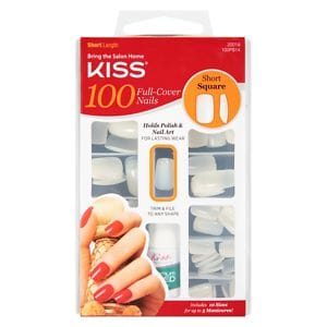 Kiss 100 Full Cover Nails, Short Length, Square- 1 set