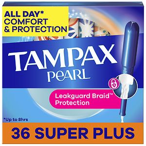 Tampax Pearl Tampons with Pearl Plastic Applicator, Unscented, Super Plus, 36
