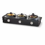 Nostalgia Electrics TSC-250BLK Triple Slow Cooker Buffet, Stainless/Black, 2.5 Quart