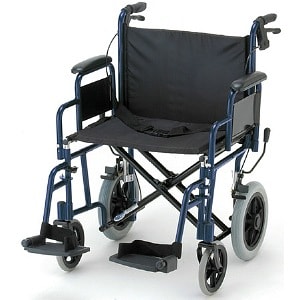 Nova Transport Chair with Hand Brakes and S/A Footrests, 22 inch, Blue