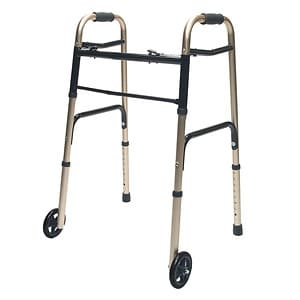Lumex Adult Folding Walker with Wheels, Gold