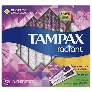 UPC 073010015371 product image for Tampax Tampons with Radiant Plastic Applicators, Unscented, Duo Pack, 32 ea, 1 e | upcitemdb.com