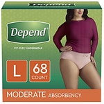 Depend For Women Underwear, Moderate Absorbency, L - 68 Pack