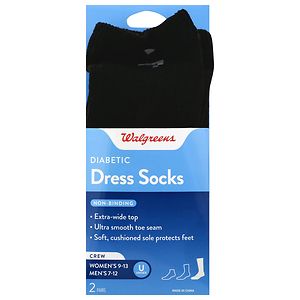 Walgreens Diabetic Dress Crew Socks for Women, Black, Sizes 6-10