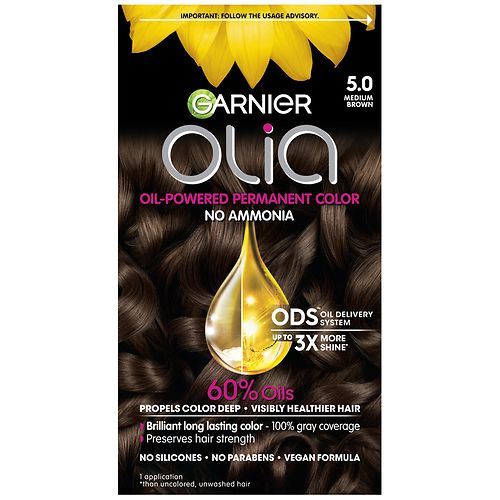 Garnier Olia Oil Powered Permanent Haircolor, 5.0 Medium Brown - 1 ea