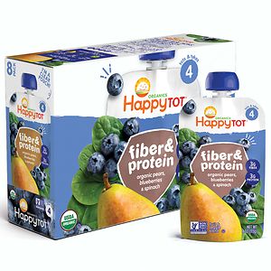 Happy Tots Fiber & Protein Organic Stage 2 Baby Food, Pear, Blueberry & Spinach- 4 oz